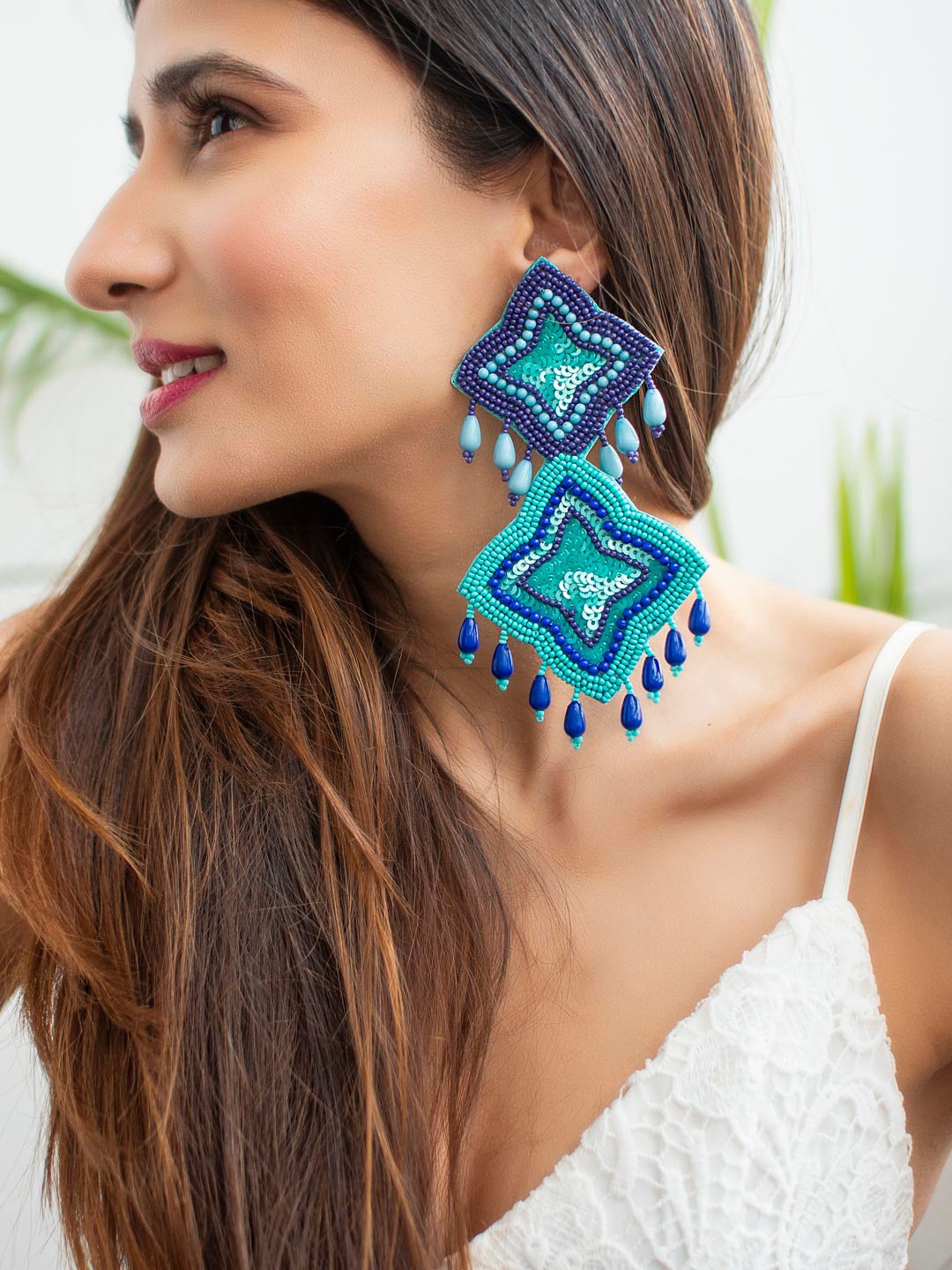 

Fida Blue Contemporary Drop Earrings