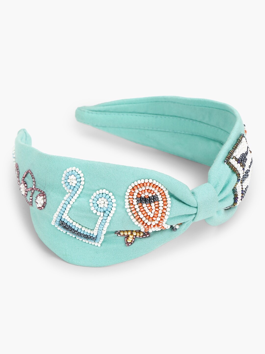 

DEEBACO Women Sea Green & White Embellished Hairband