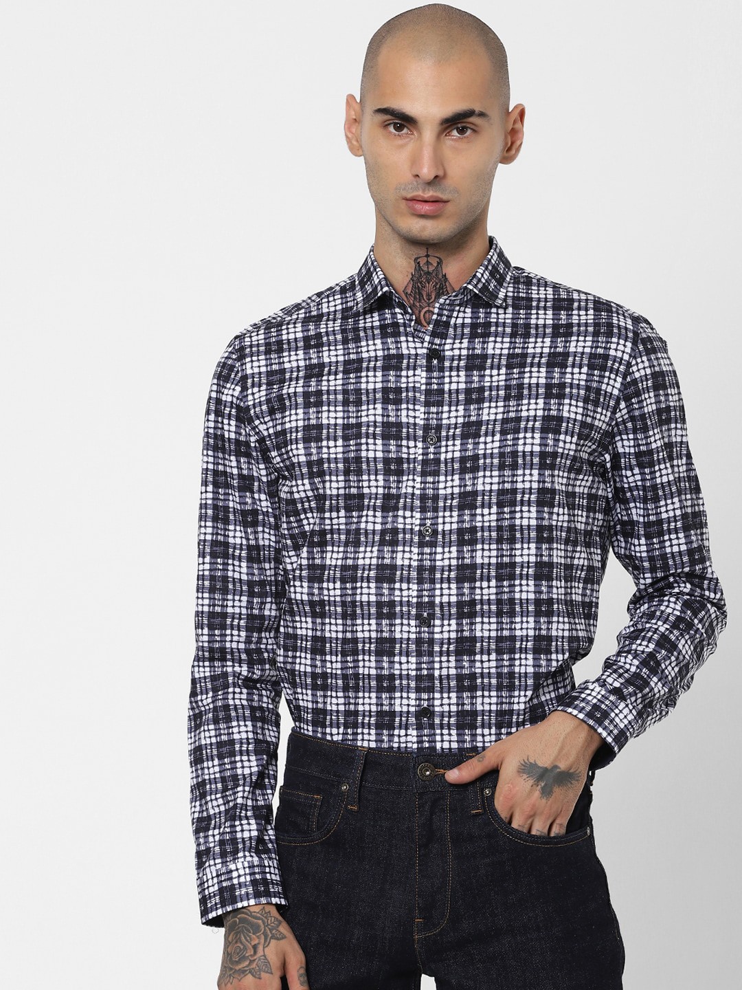 

Jack & Jones Men Navy Blue & White Opaque Checked Casual Shirt