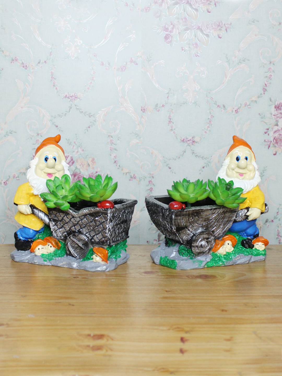 

Wonderland Multicoloured Set of 2 Small Gnome Succulent Planters, Multi