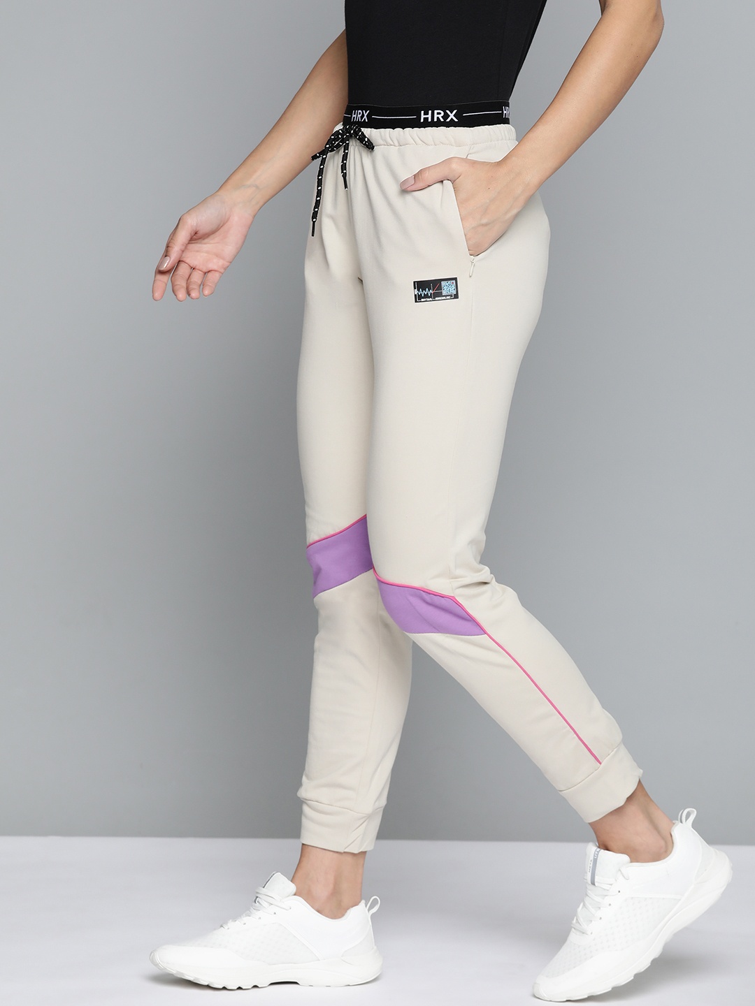 

HRX By Hrithik Roshan Lifestyle Women Oatmeal Bio-Wash Solid Joggers, Cream