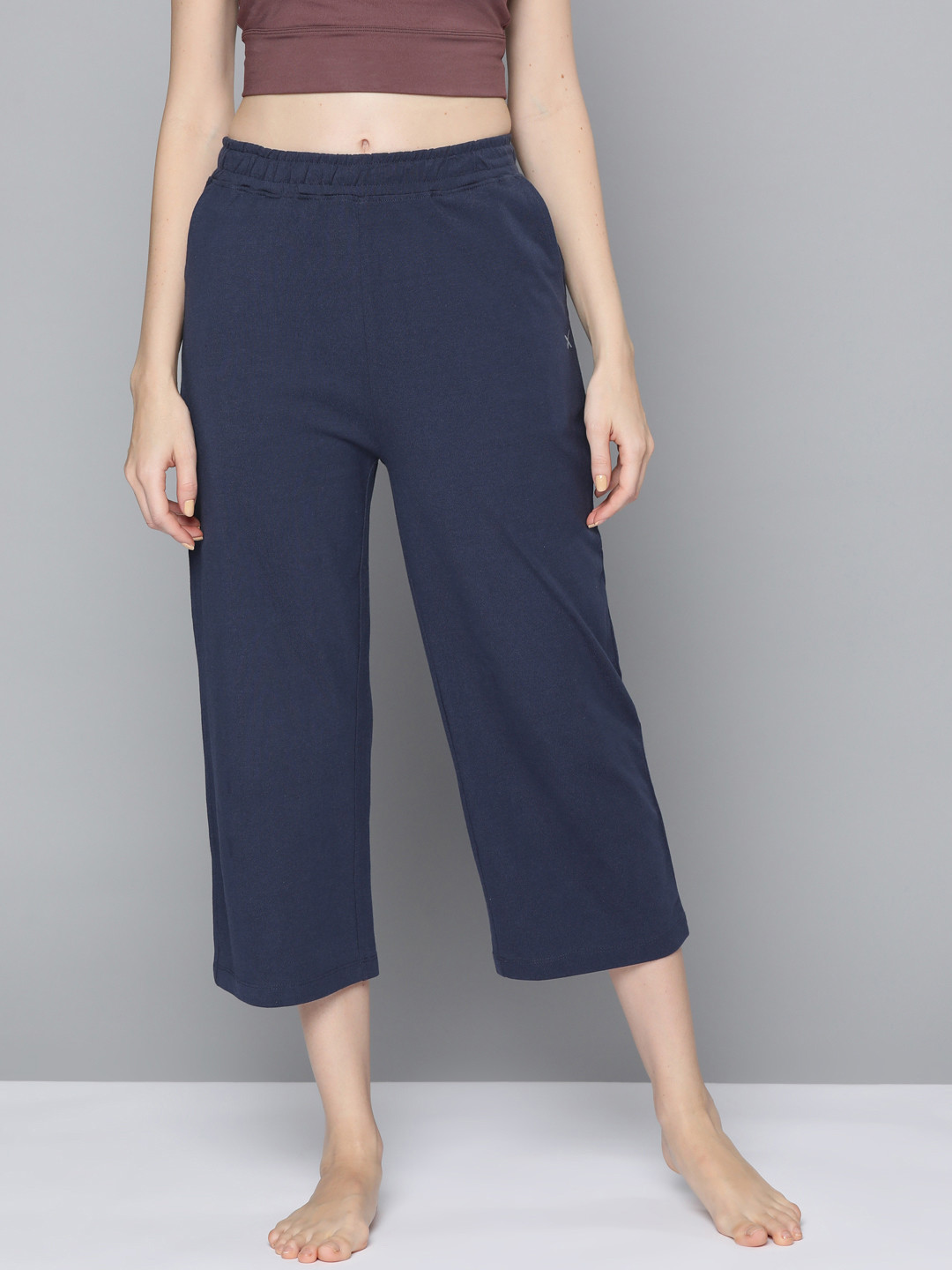 

HRX By Hrithik Roshan Yoga Women Iron Pure Cotton Rapid-Dry Solid Sustainable Track Pants, Navy blue