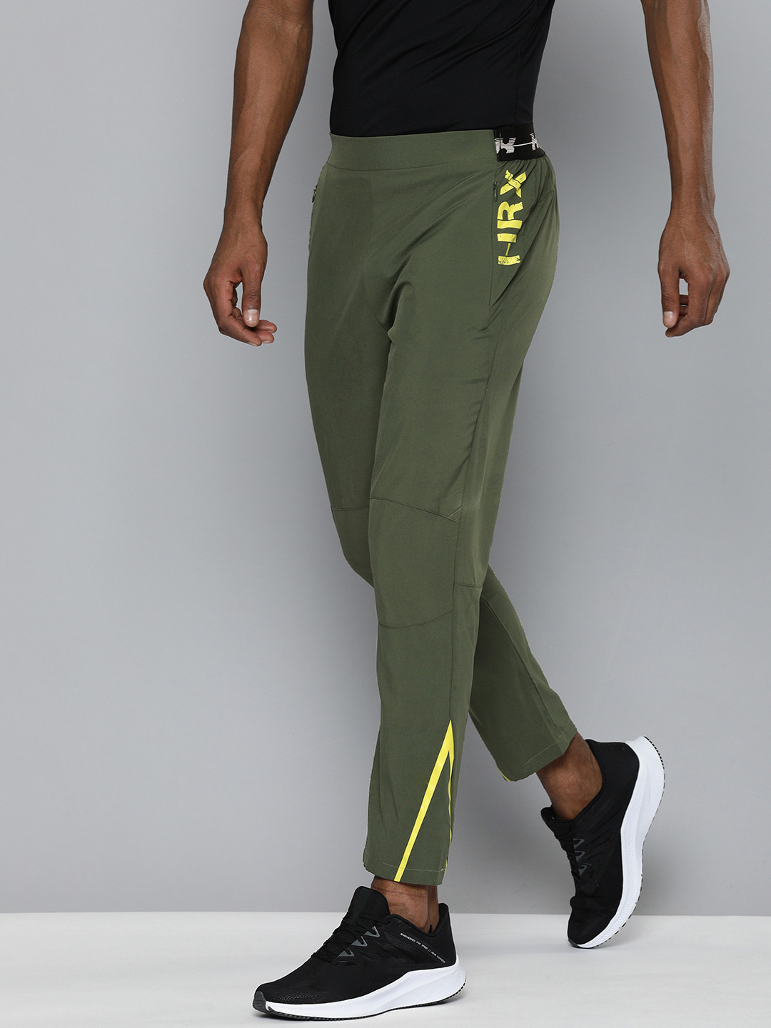 

HRX By Hrithik Roshan Men Olive Green Tapered Brand Carrier Rapid-Dry Training Track Pants