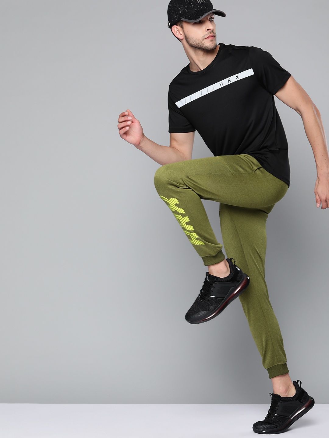 

HRX by Hrithik Roshan Men Olive Green Brand Logo Print Running Joggers