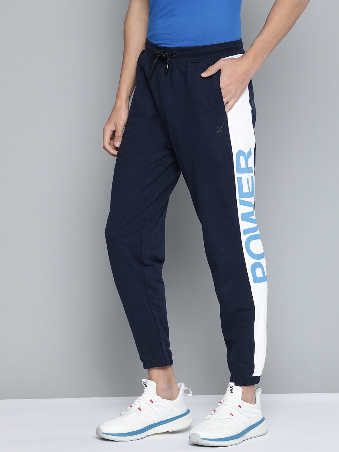 

HRX By Hrithik Roshan Lifestyle Men Medieval Blue Bio-Wash Typography Joggers, Navy blue