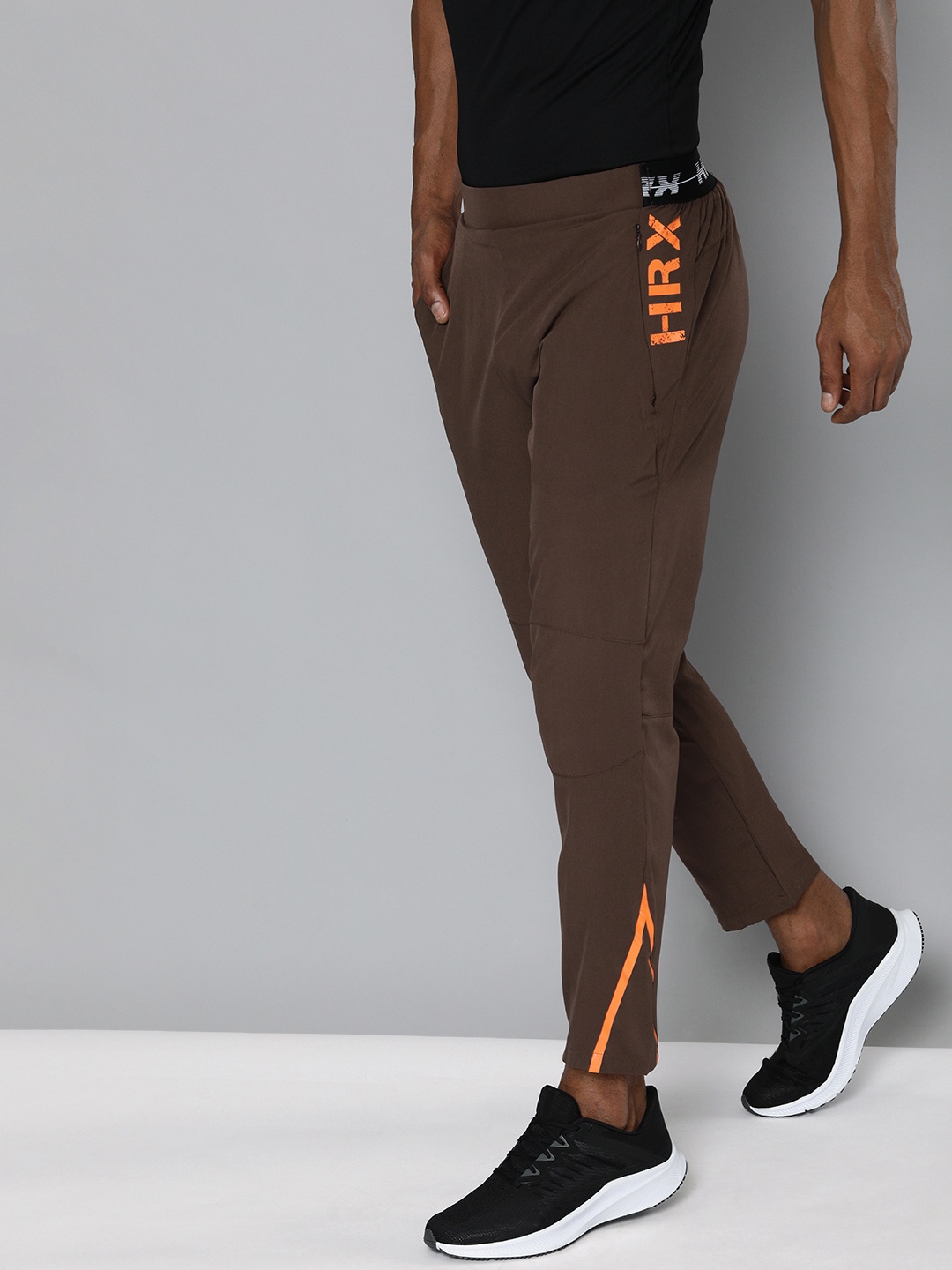 

HRX By Hrithik Roshan Men Brown & Orange Rapid-Dry Brand Carrier Training Track Pants