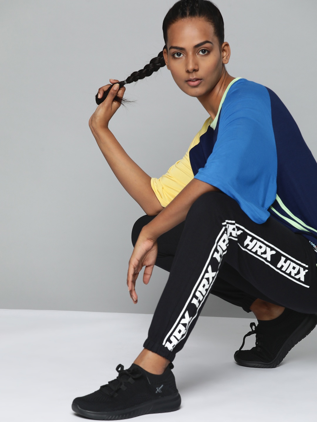 

HRX By Hrithik Roshan Lifestyle Women Jet Black Bio-Wash Typography Pure Cotton Joggers