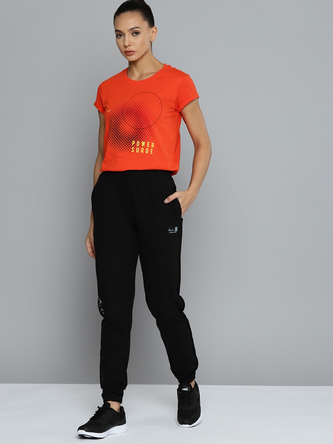 HRX By Hrithik Roshan Lifestyle Women Jet Black Bio-Wash Typography Joggers