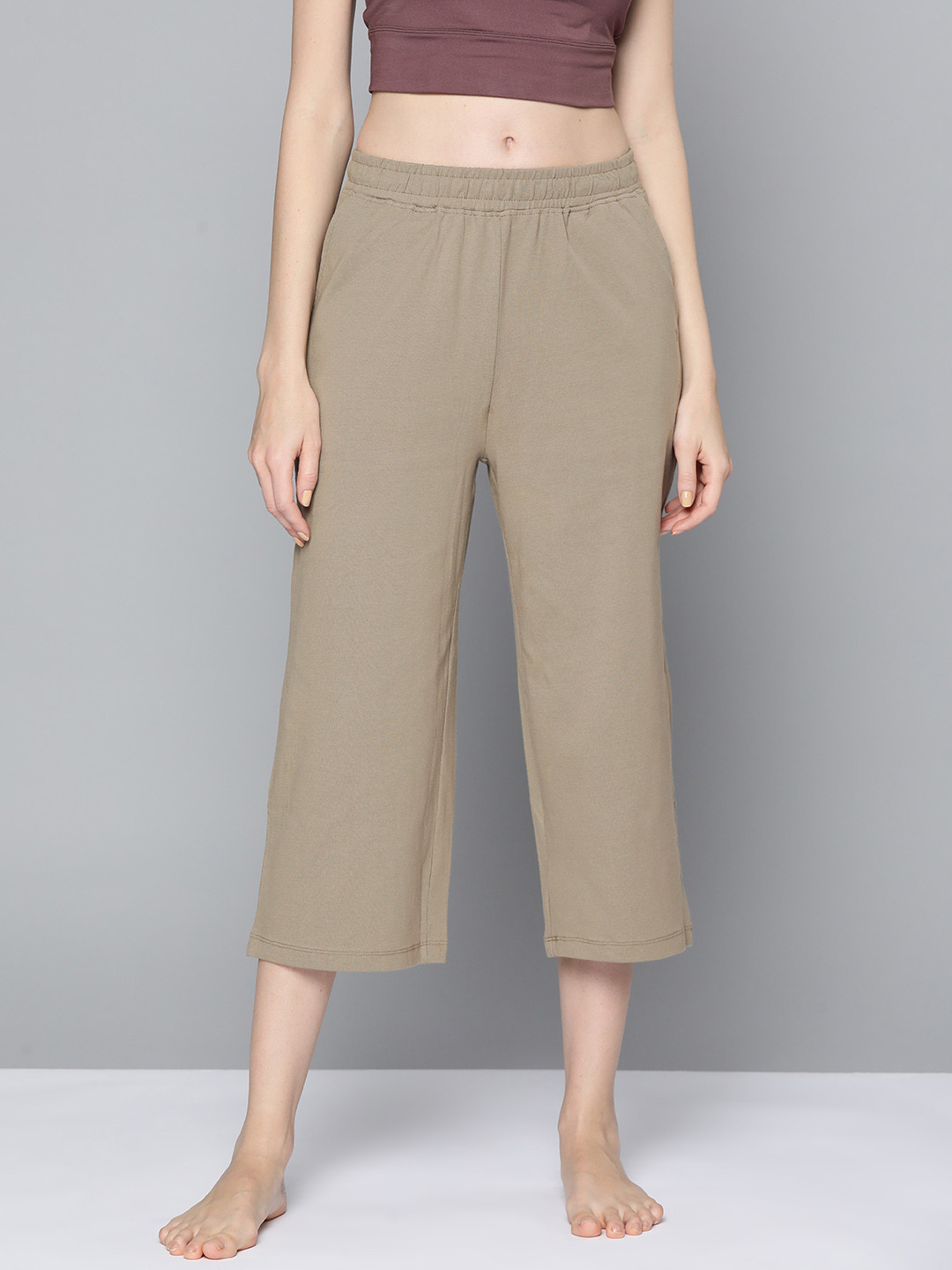 

HRX By Hrithik Roshan Yoga Women Brindle Pure Cotton Rapid-Dry Solid Sustainable Track Pants, Beige