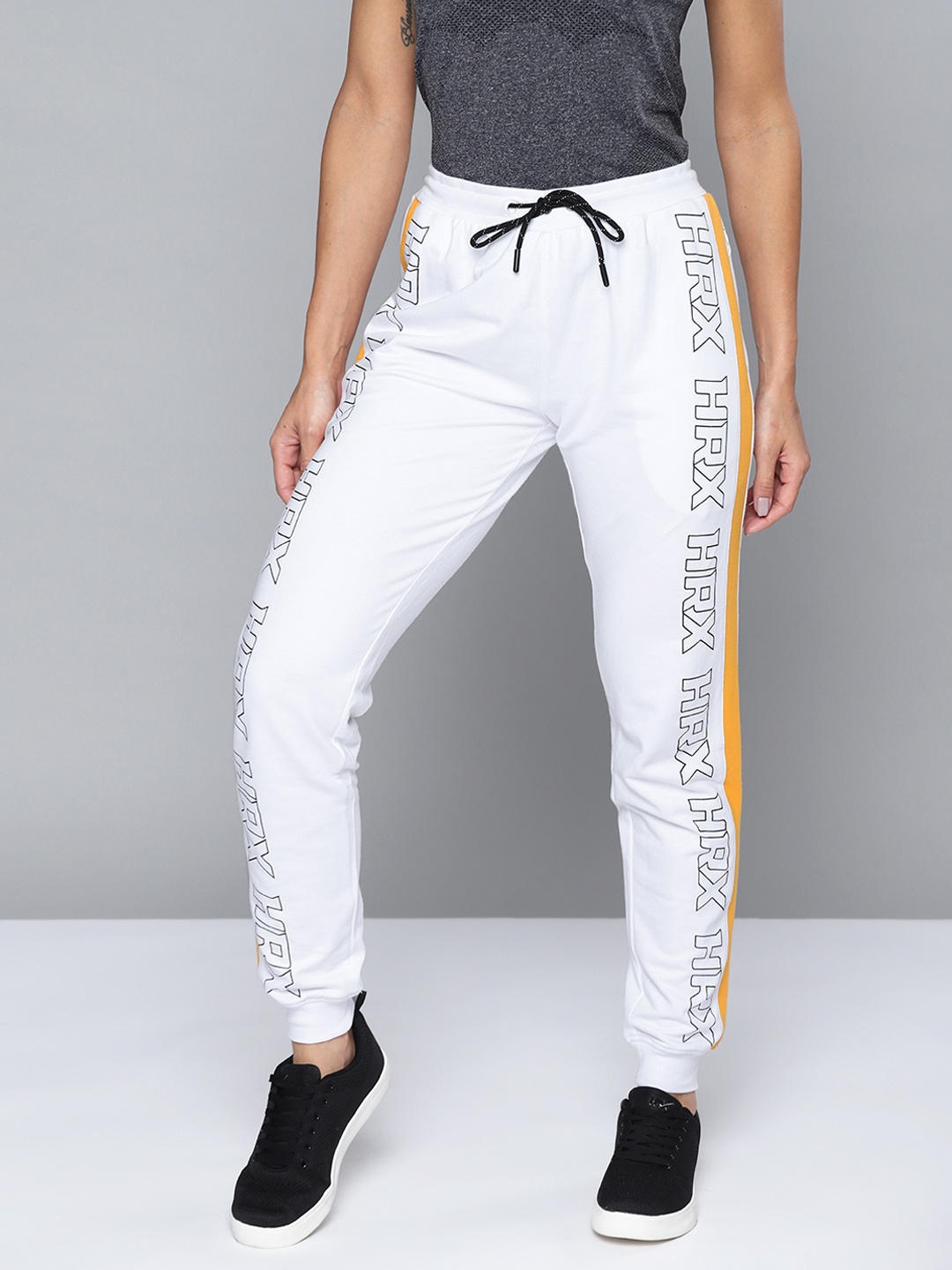 

HRX By Hrithik Roshan Lifestyle Women Optic White Bio-Wash Colourblocked Joggers
