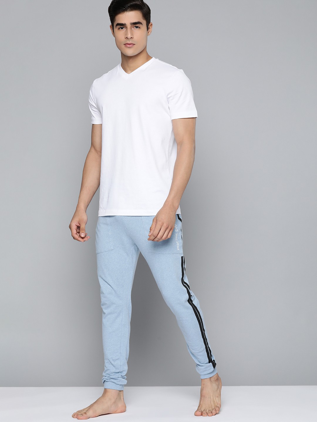 

HRX By Hrithik Roshan Yoga Men Blue Melange Pure Cotton Solid Slim Fit Sustainable Joggers