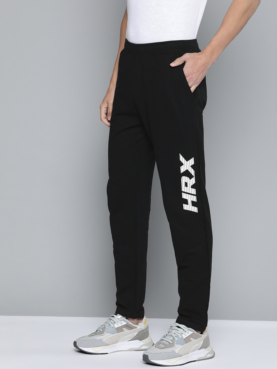 

HRX By Hrithik Roshan Lifestyle Men Jet Black Bio-Wash Brand Carrier Track Pants