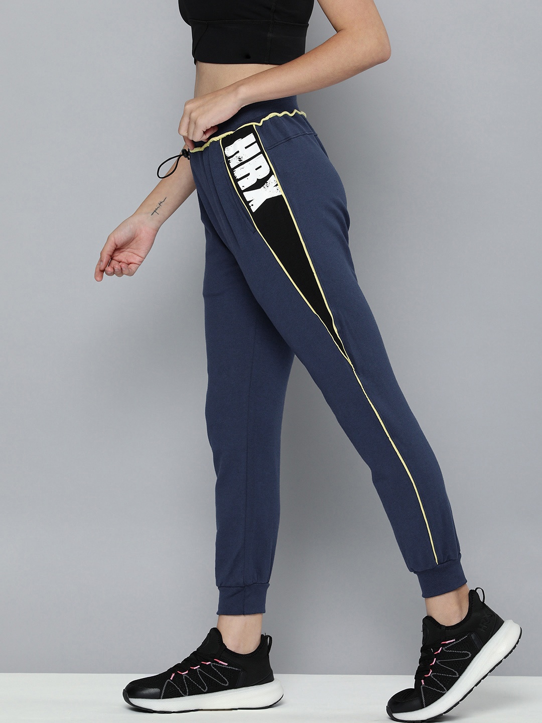 

HRX By Hrithik Roshan Lifestyle Women Blue Bio-Wash Brand Carrier Joggers