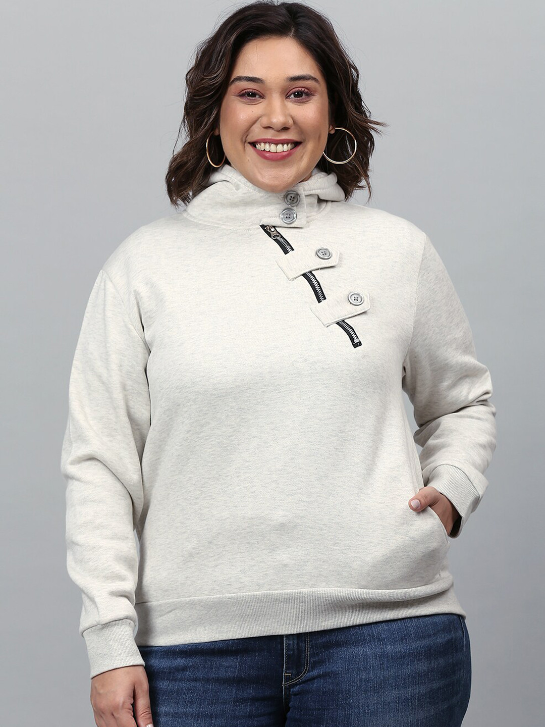 

Instafab Plus Women Plus Size Hooded Sweatshirt, Grey