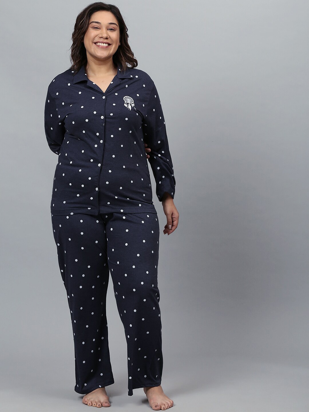 

Instafab Plus Women Navy Blue & White Printed Night suit
