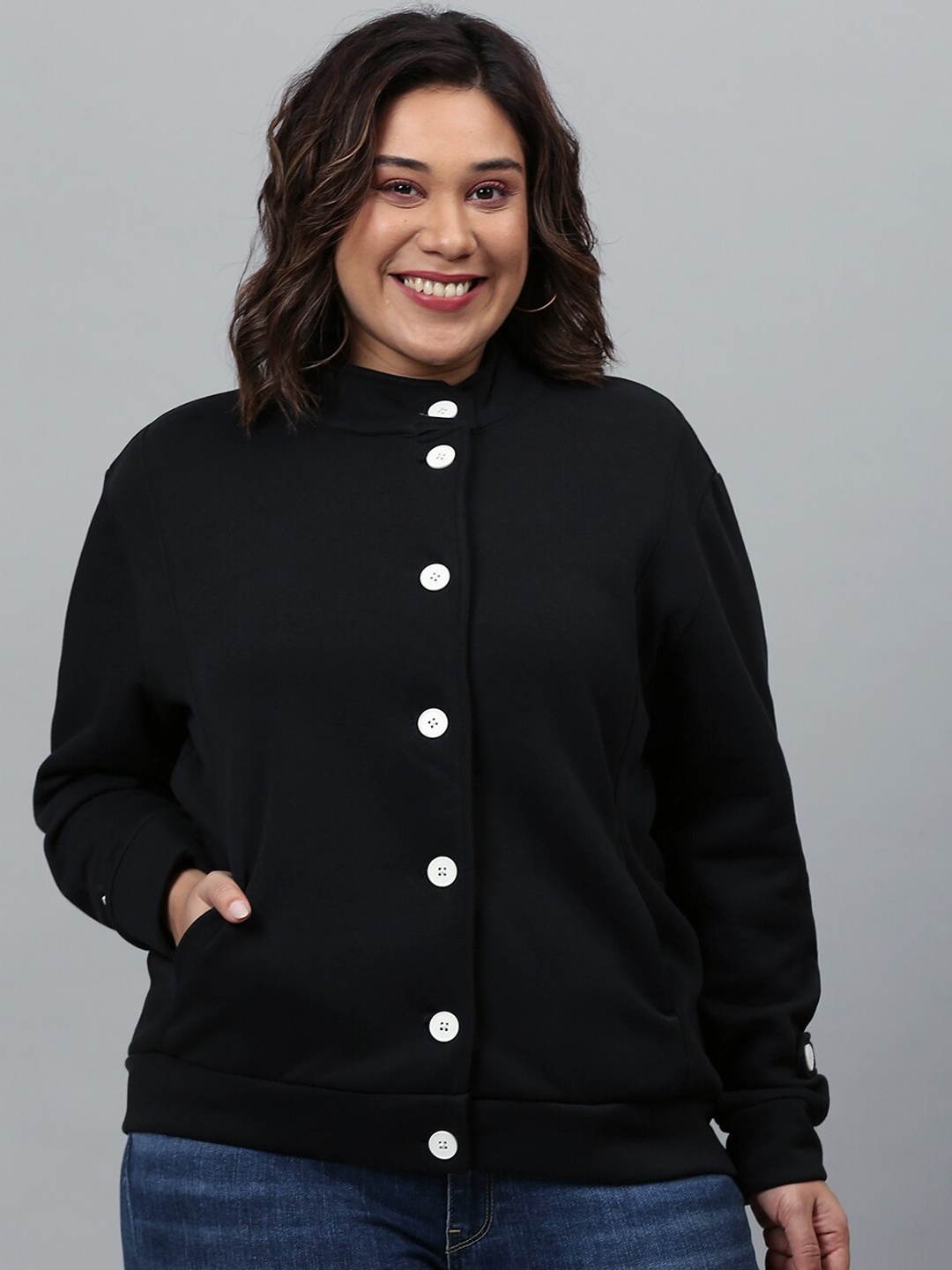 

Instafab Plus Women Black Windcheater Tailored Jacket