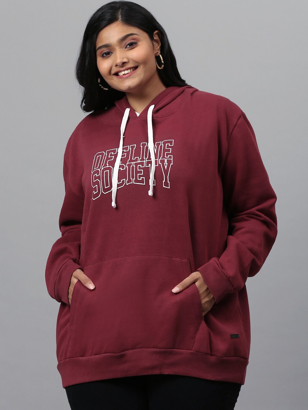 

Instafab Plus Size Women Printed Stylish Casual Hooded Sweatshirt, Maroon