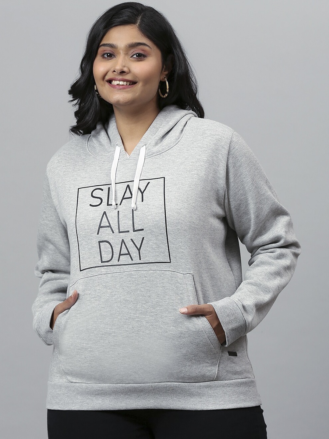 

Instafab Plus Women Grey Printed Sweatshirt