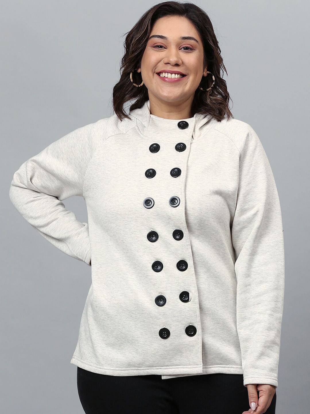 

Instafab Plus Women Cream-Coloured Solid Windcheater Tailored Jacket