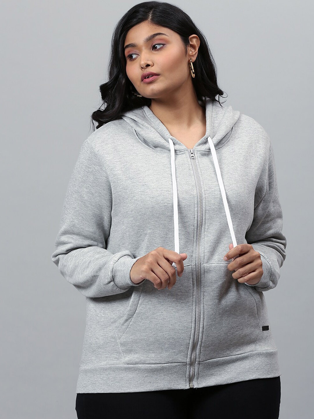 

Instafab Plus Women Grey Hooded Sweatshirt