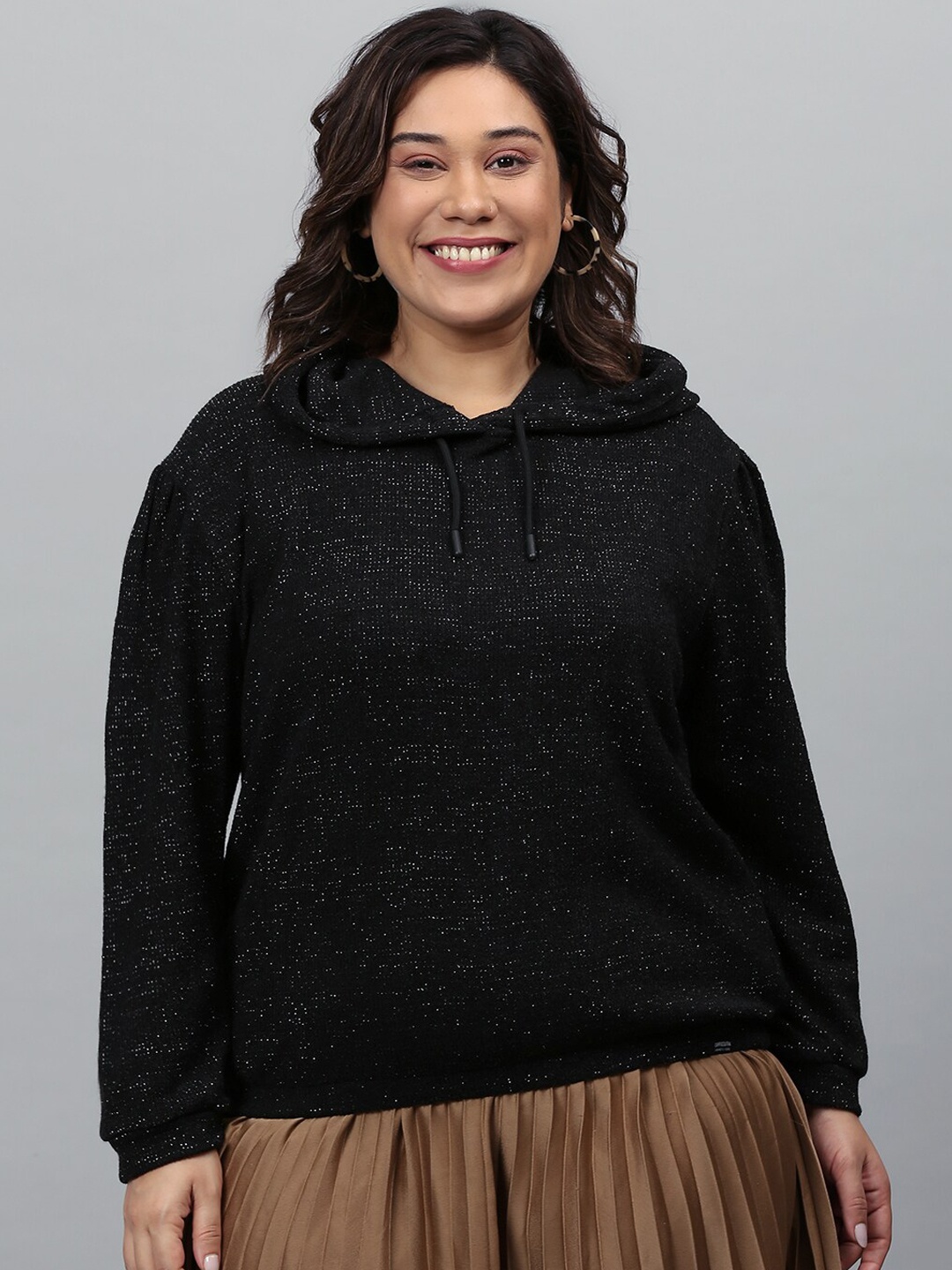 

Instafab Plus Women Black Hooded Sweatshirt