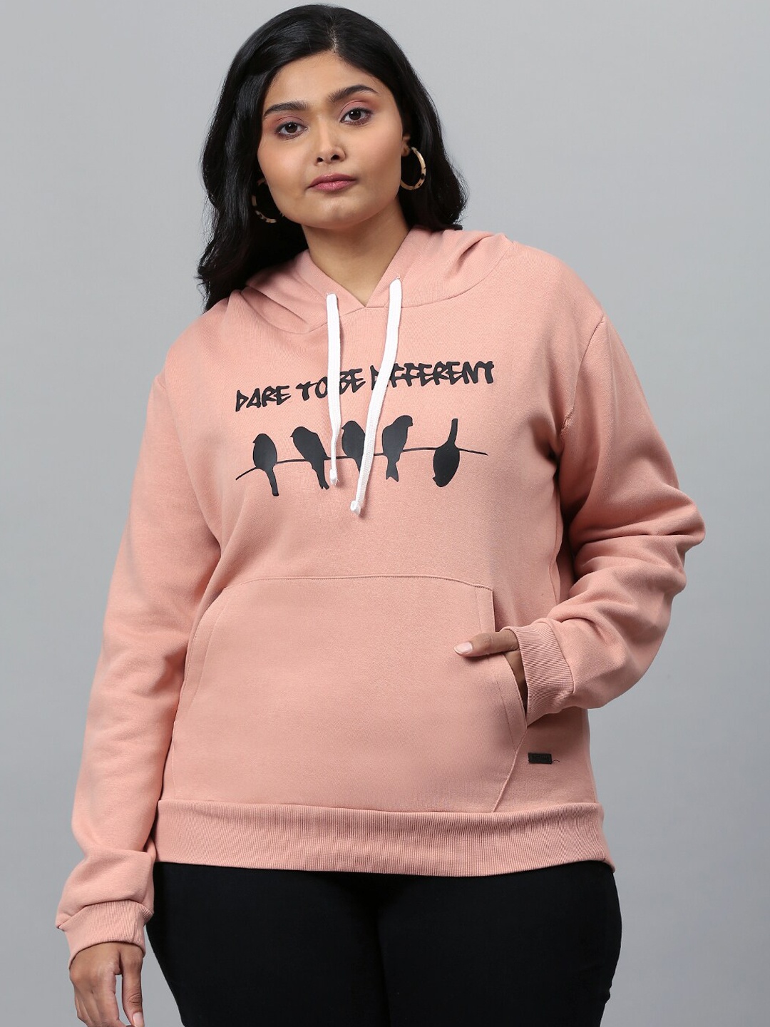 

Instafab Plus Women Peach-Coloured Printed Hooded Sweatshirt