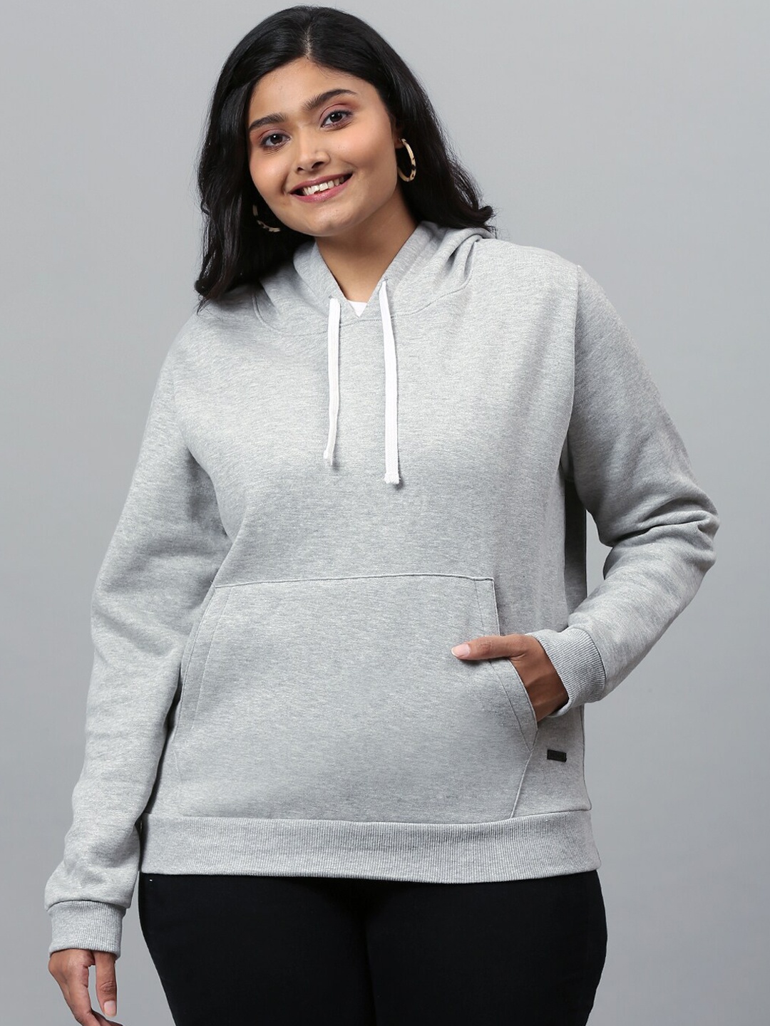 

Instafab Plus Women Grey Hooded Sweatshirt