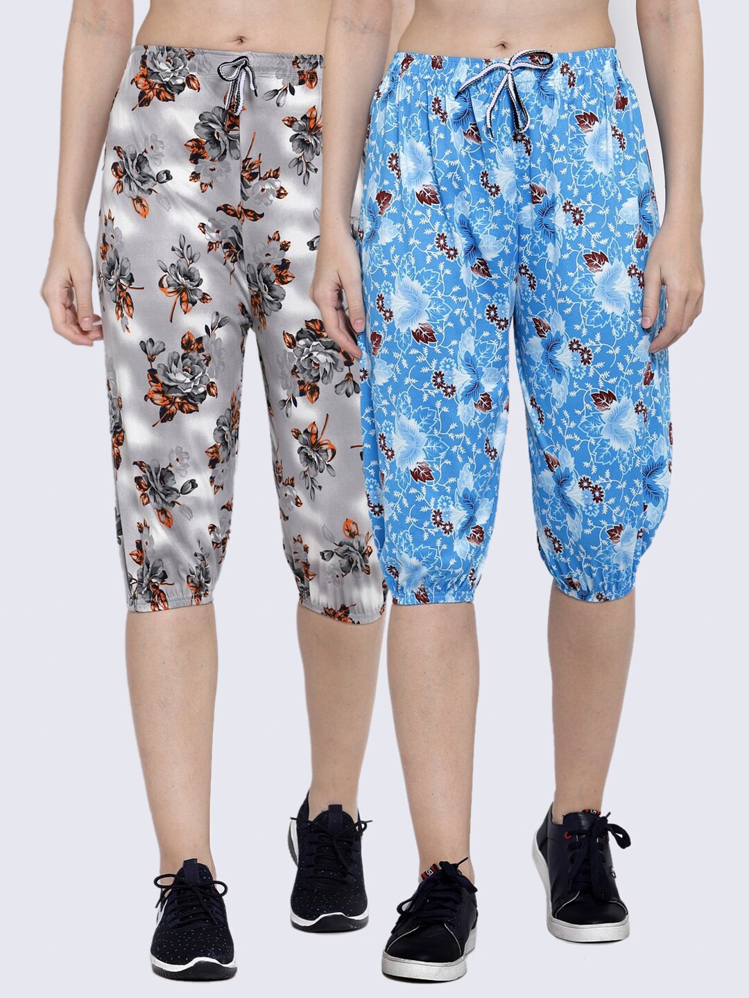 

KLOTTHE Women Pack Of 2 Printed Capris, Blue