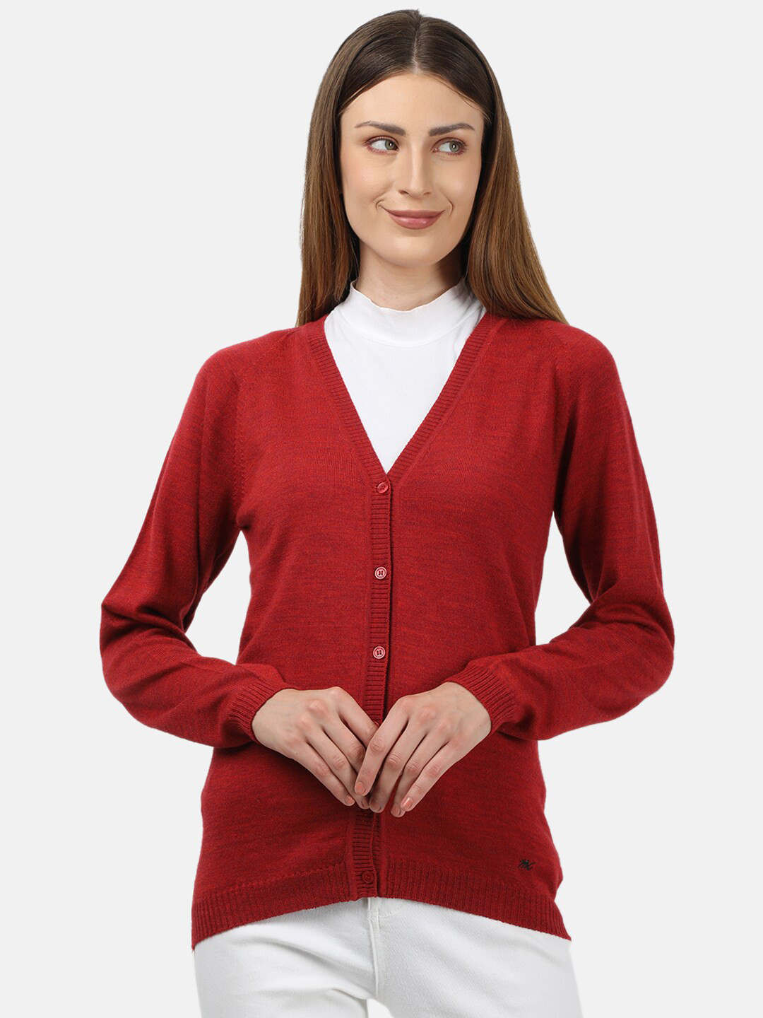 

Monte Carlo Women Red Solid Cardigan