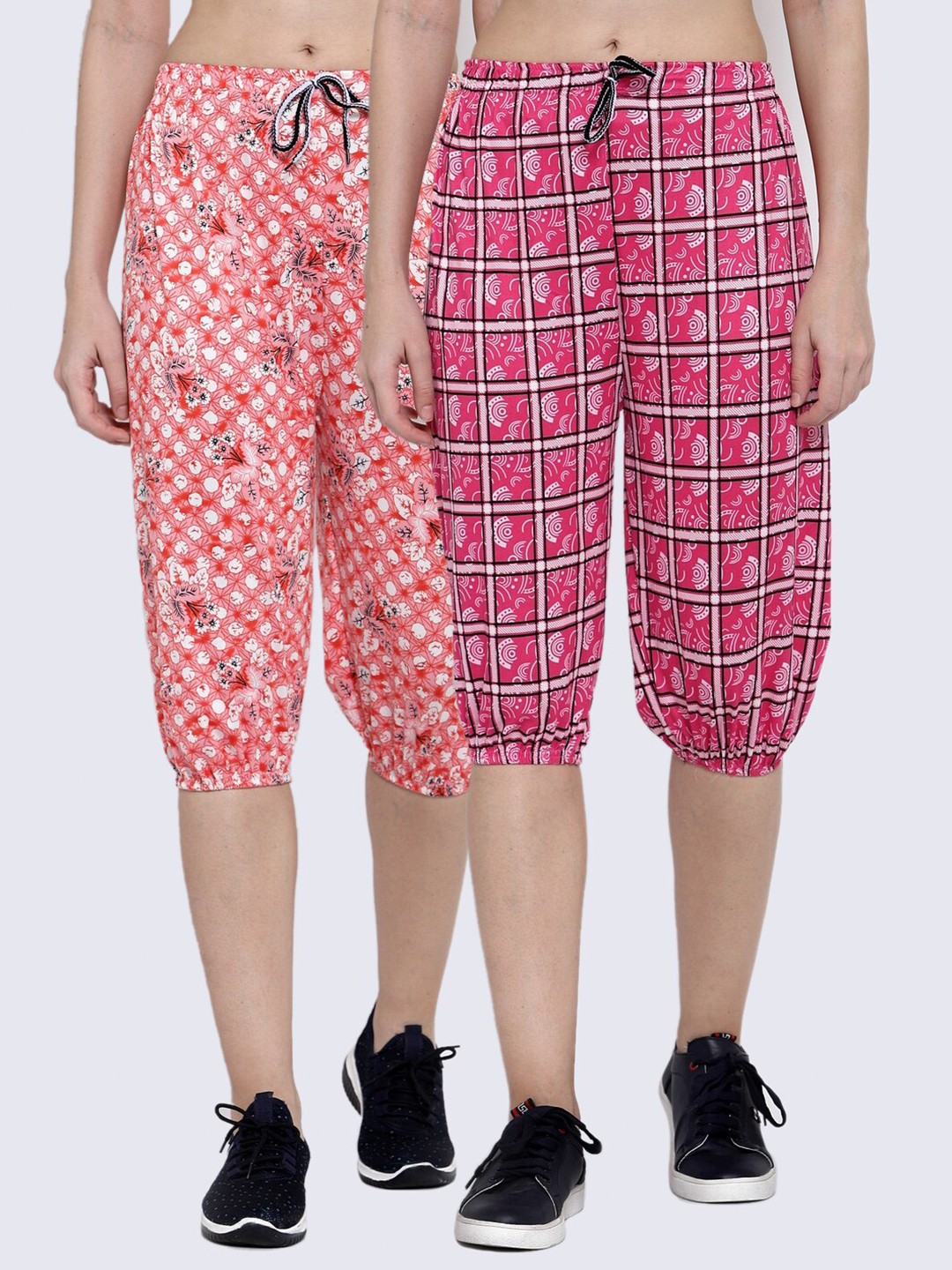 

KLOTTHE Women Pack Of 2 Pink & Red Printed Capris
