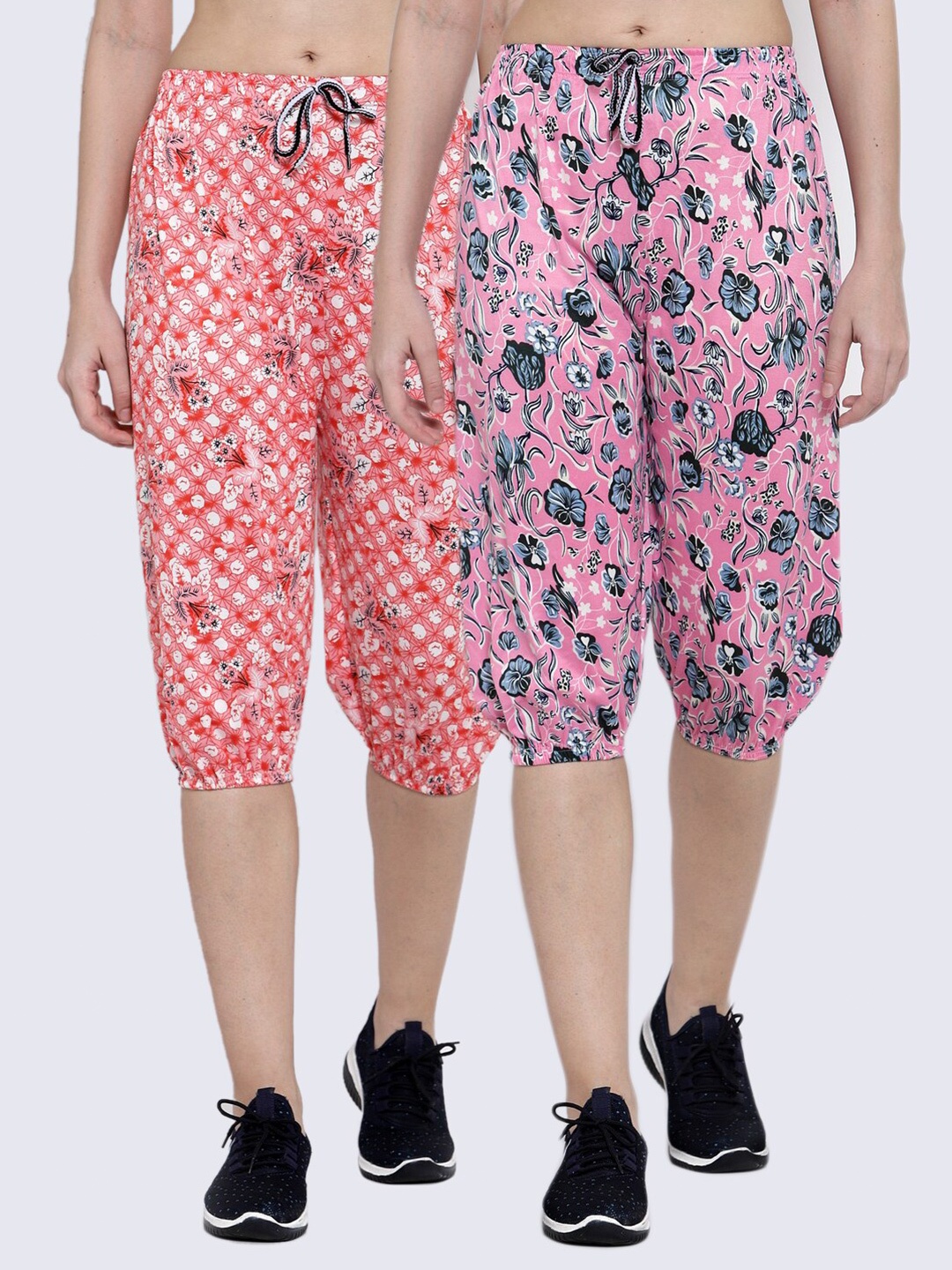 

KLOTTHE Women Pack of 2 Pink & Red Printed Capris