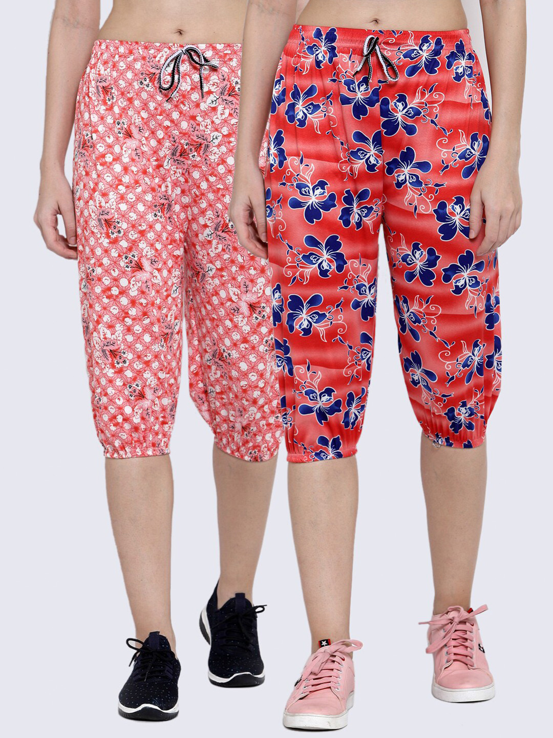 

KLOTTHE Women Pack Of 2 Floral Printed Capris, Red