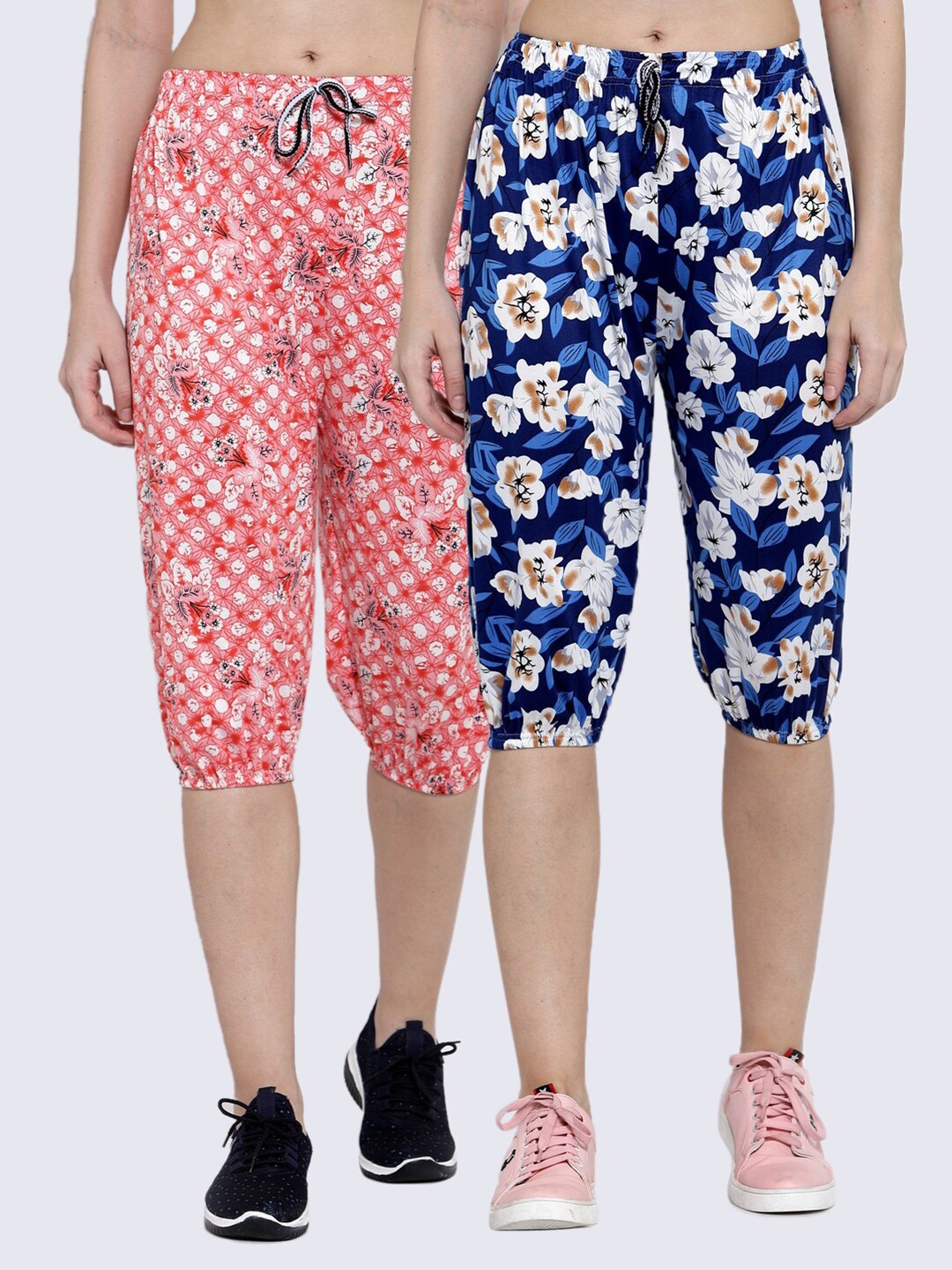 

KLOTTHE Women Pack Of 2 Blue & Red Printed Capris