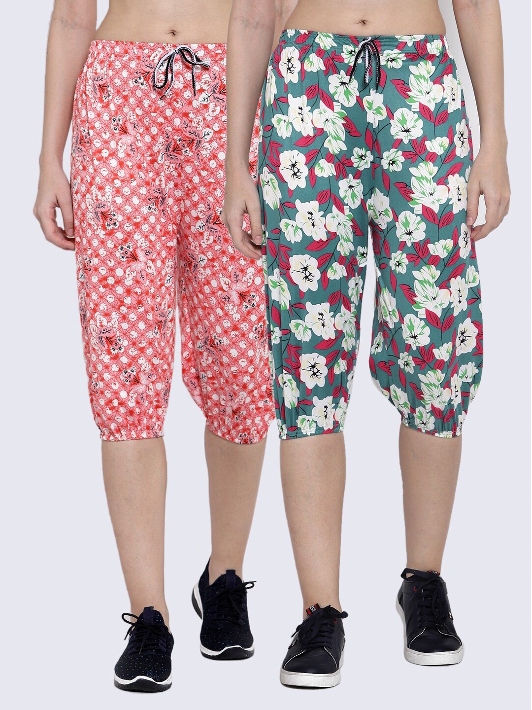 

KLOTTHE Women Pack Of 2 Floral Printed Capris, Teal