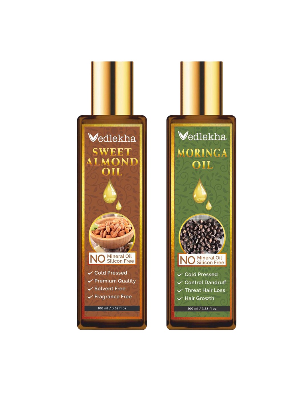 

Vedlekha Set of 2 Almond & Moringa Oil, Brown