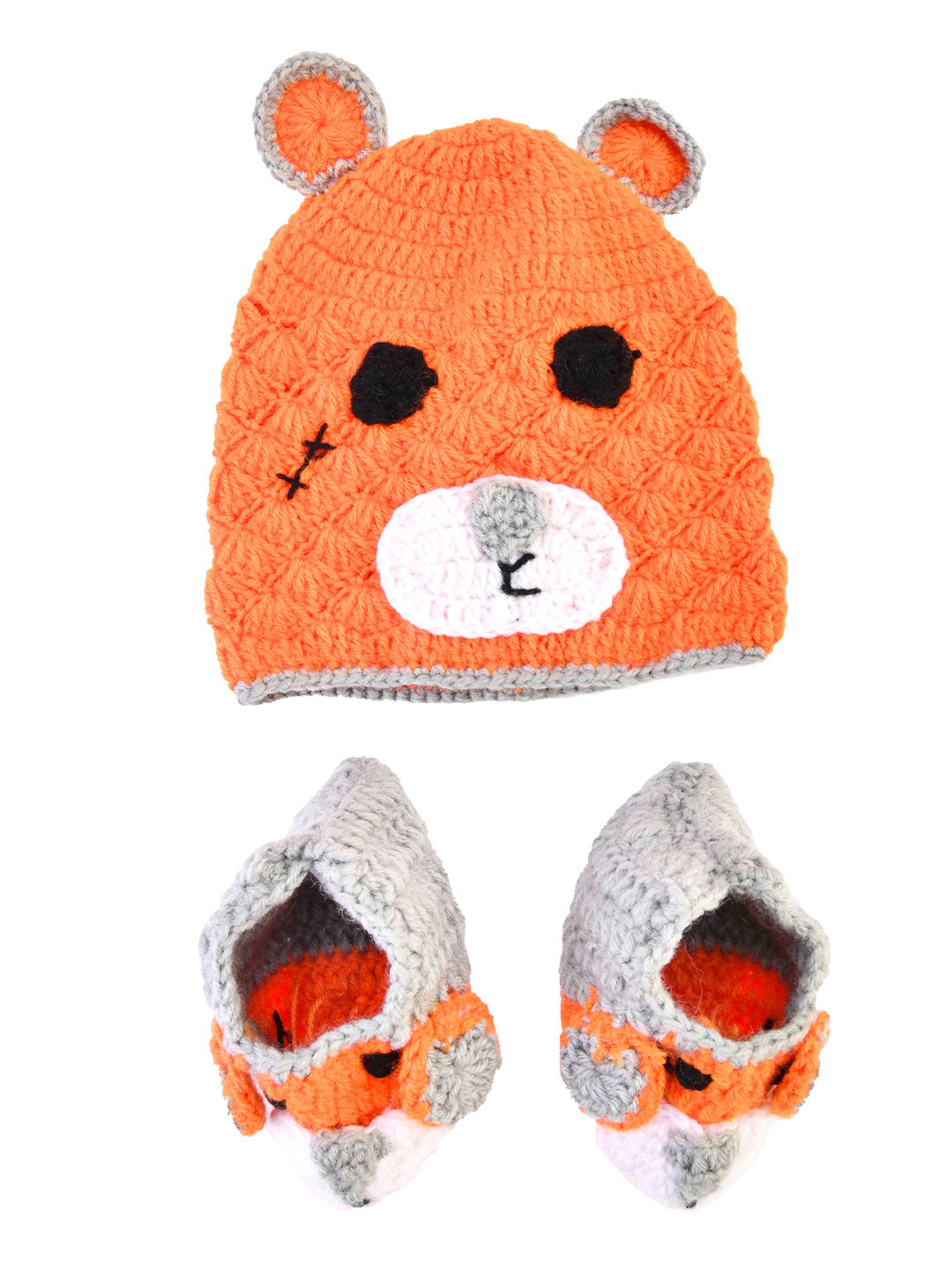 

The Original Knit Unisex Kids Orange & Grey Handmade Beanie with Socks