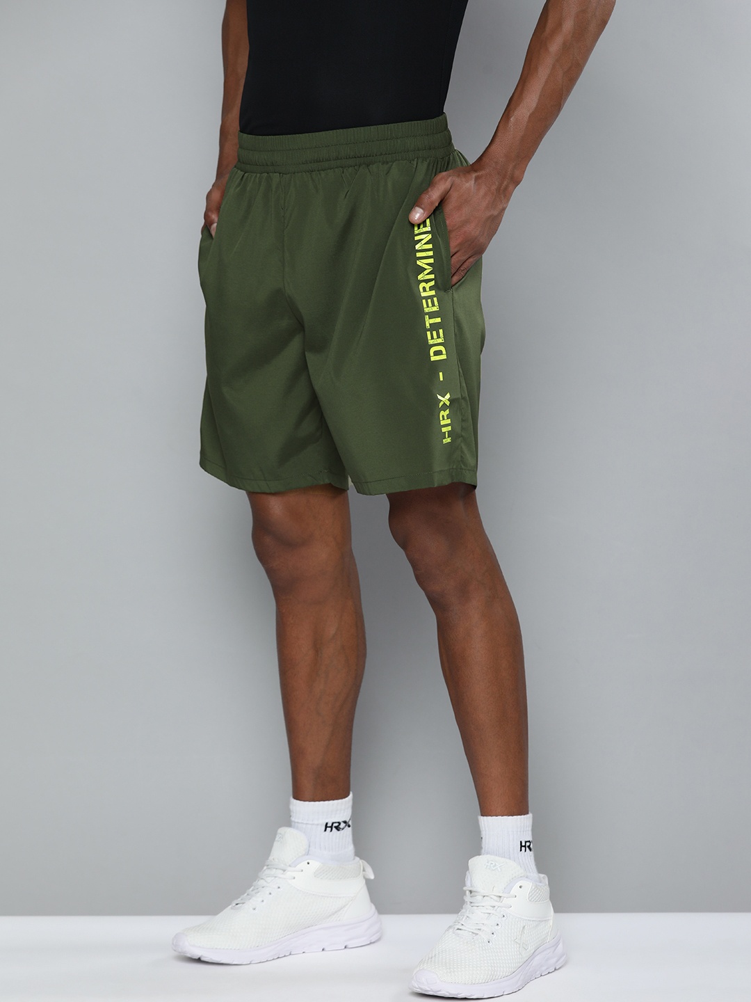 

HRX By Hrithik Roshan Training Men Olive Green Rapid-Dry Graphic Shorts
