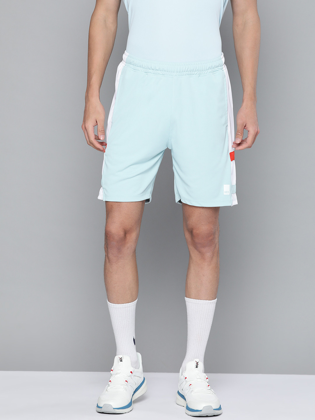 

HRX By Hrithik Roshan Racket Sports Men Optic White Rapid-Dry Colourblock Shorts, Blue