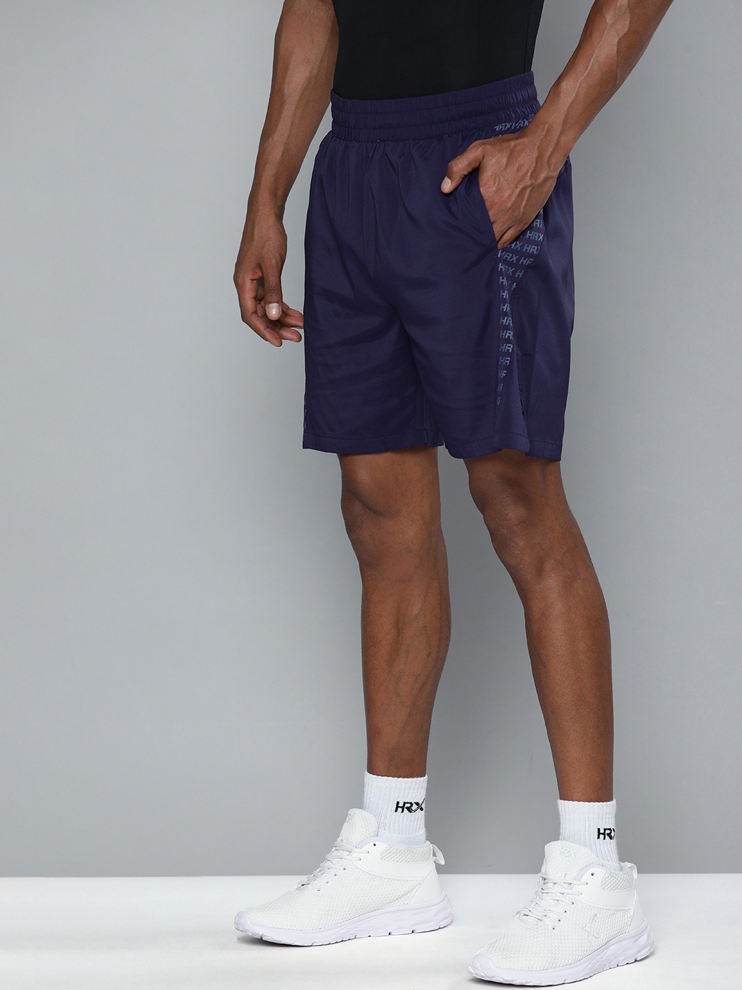 

HRX By Hrithik Roshan Training Men Navy Blue Rapid-Dry Brand Carrier Shorts