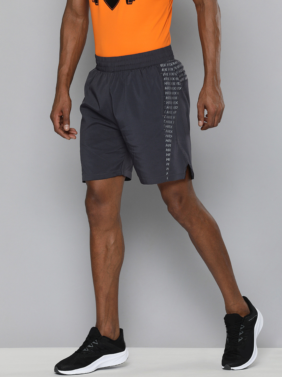 

HRX By Hrithik Roshan Men Grey & White Rapid-Dry Brand Carrier Training Shorts
