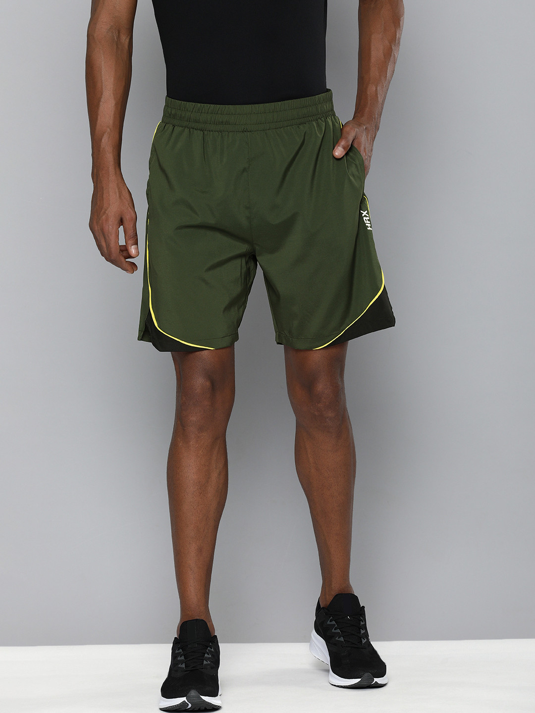

HRX By Hrithik Roshan Training Men Kombu Green Rapid-Dry colourblock Shorts, Olive