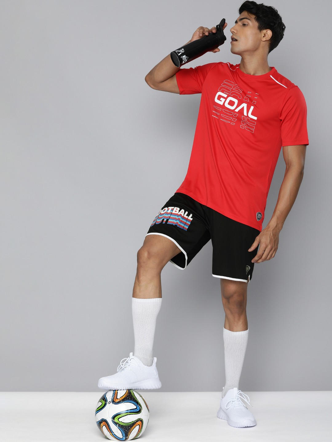 

HRX By Hrithik Roshan Football Men Jet Black Rapid-Dry Typography Shorts