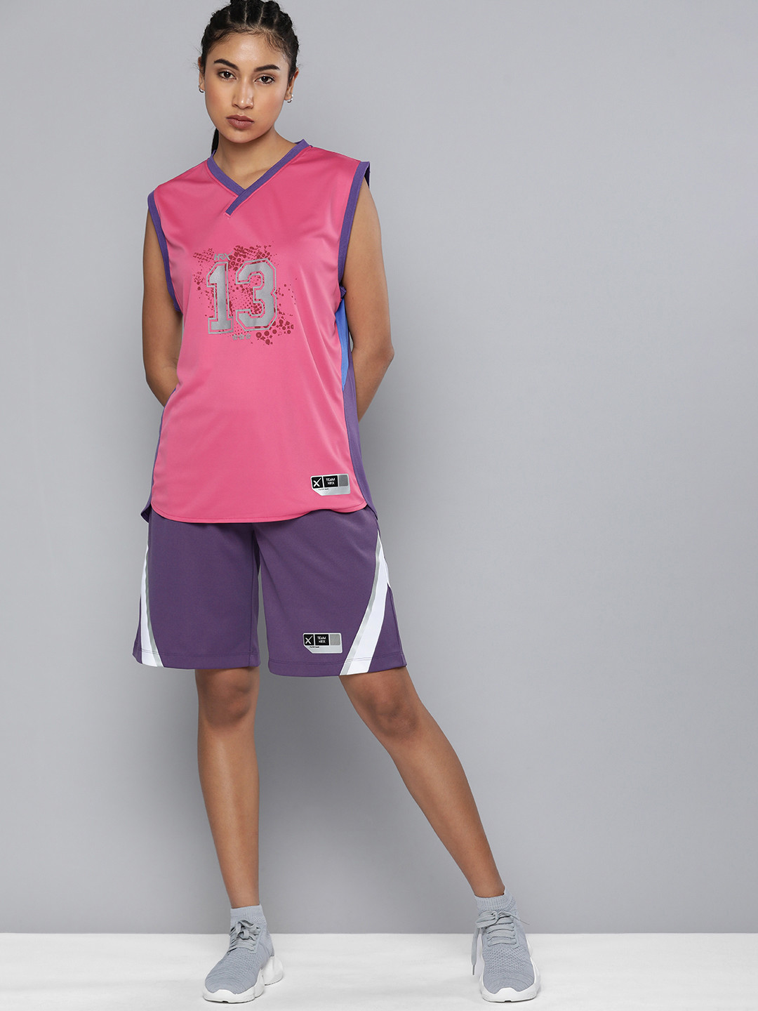 

HRX By Hrithik Roshan Basketball Women Mulberry Purple Rapid-Dry Colourblock Shorts