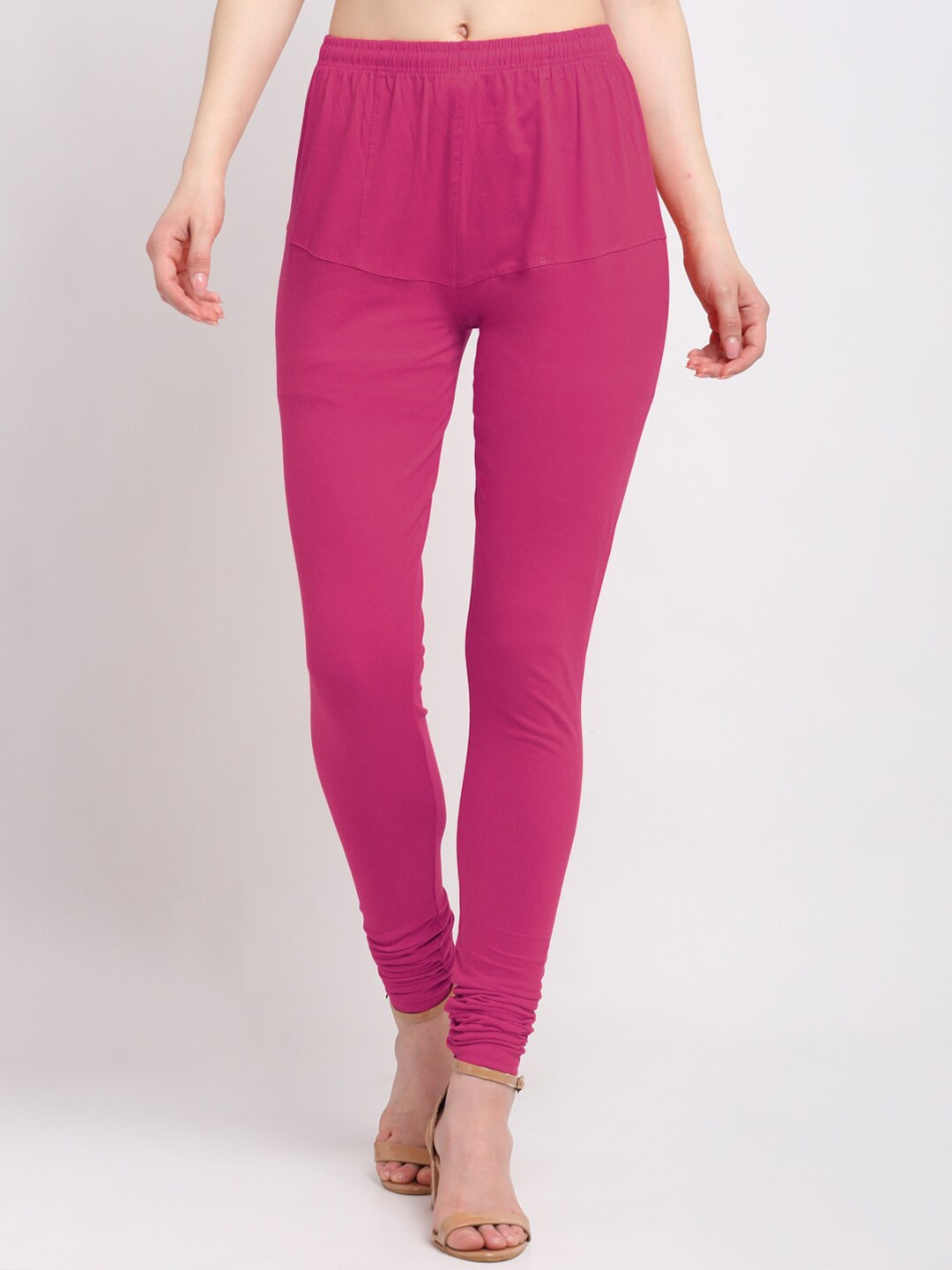 

KLOTTHE Women Pink Solid Cotton Churidar-Length Leggings