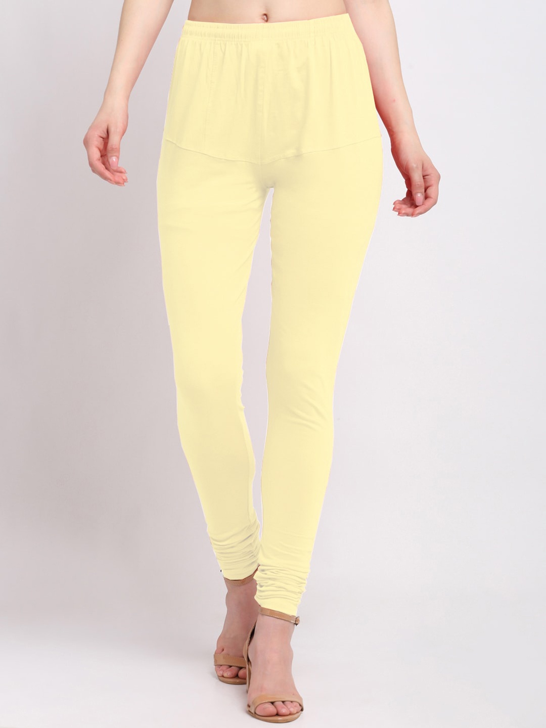 

KLOTTHE Women Yellow Solid Churidar-Length Cotton Leggings