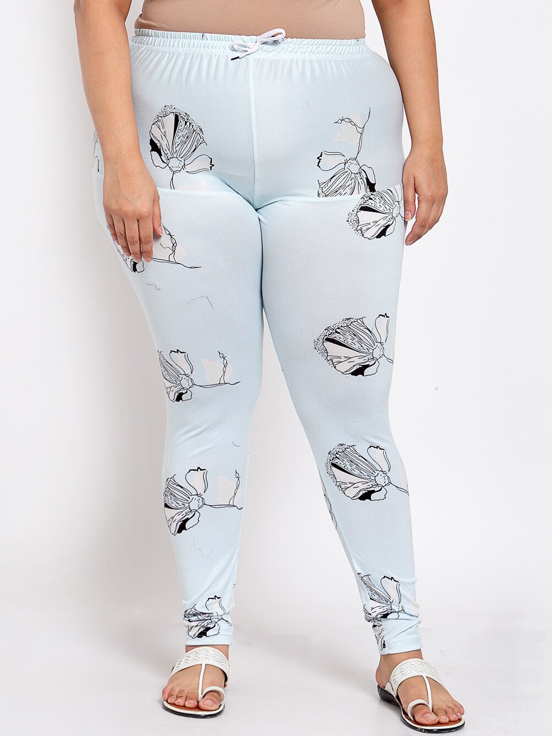 

KLOTTHE Women Plus Size Blue Printed Ankle-Length Leggings