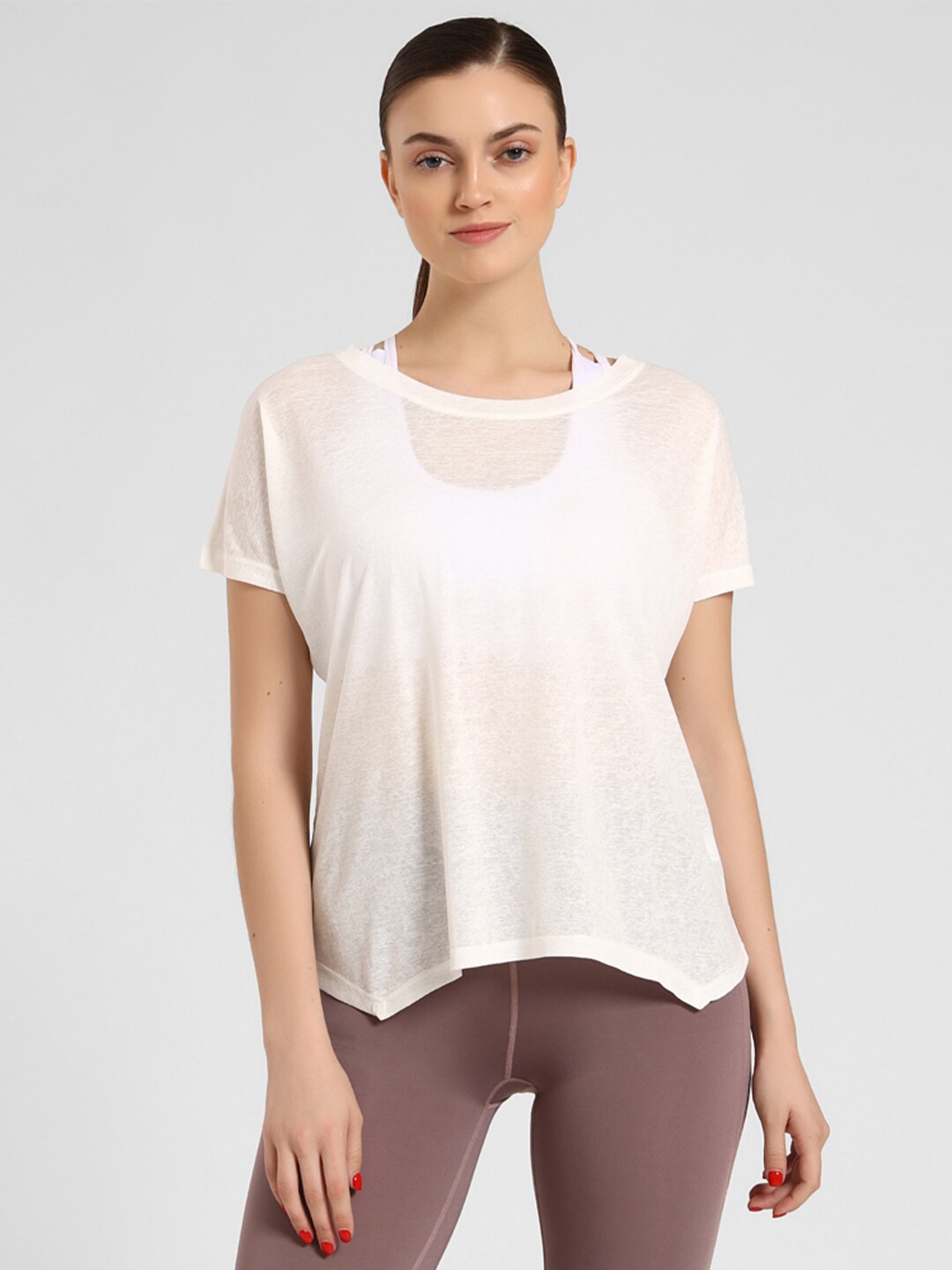 

iki chic Women Purple & Off White 3 Piece Undershirt Yoga Set