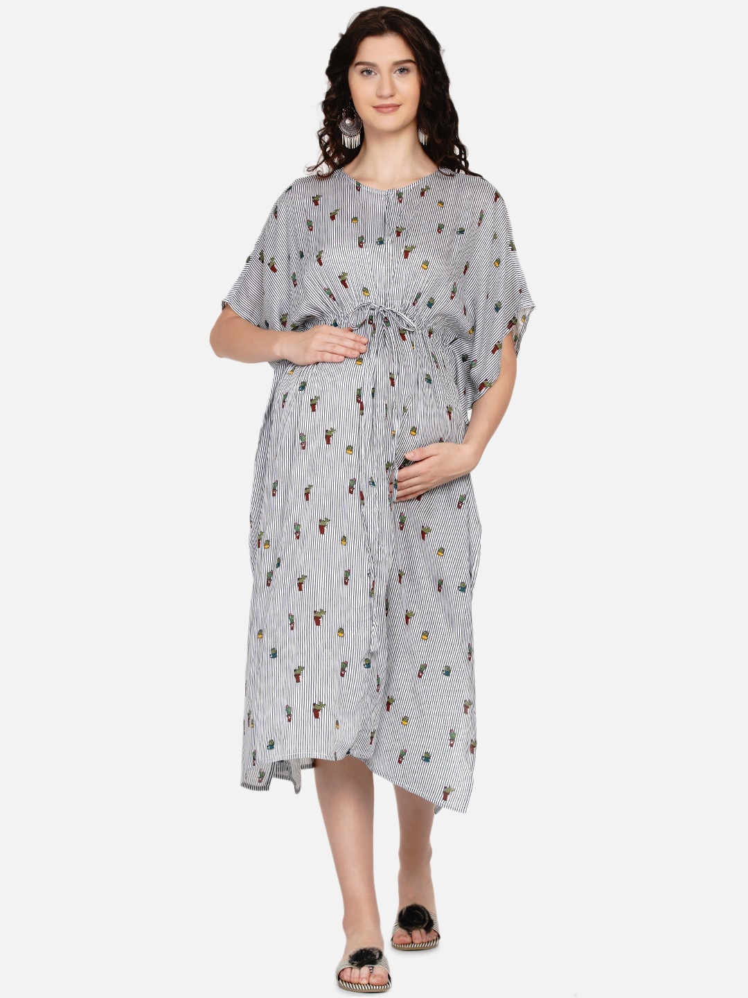 

Mine4Nine Grey Striped Maternity Kaftan Midi Dress