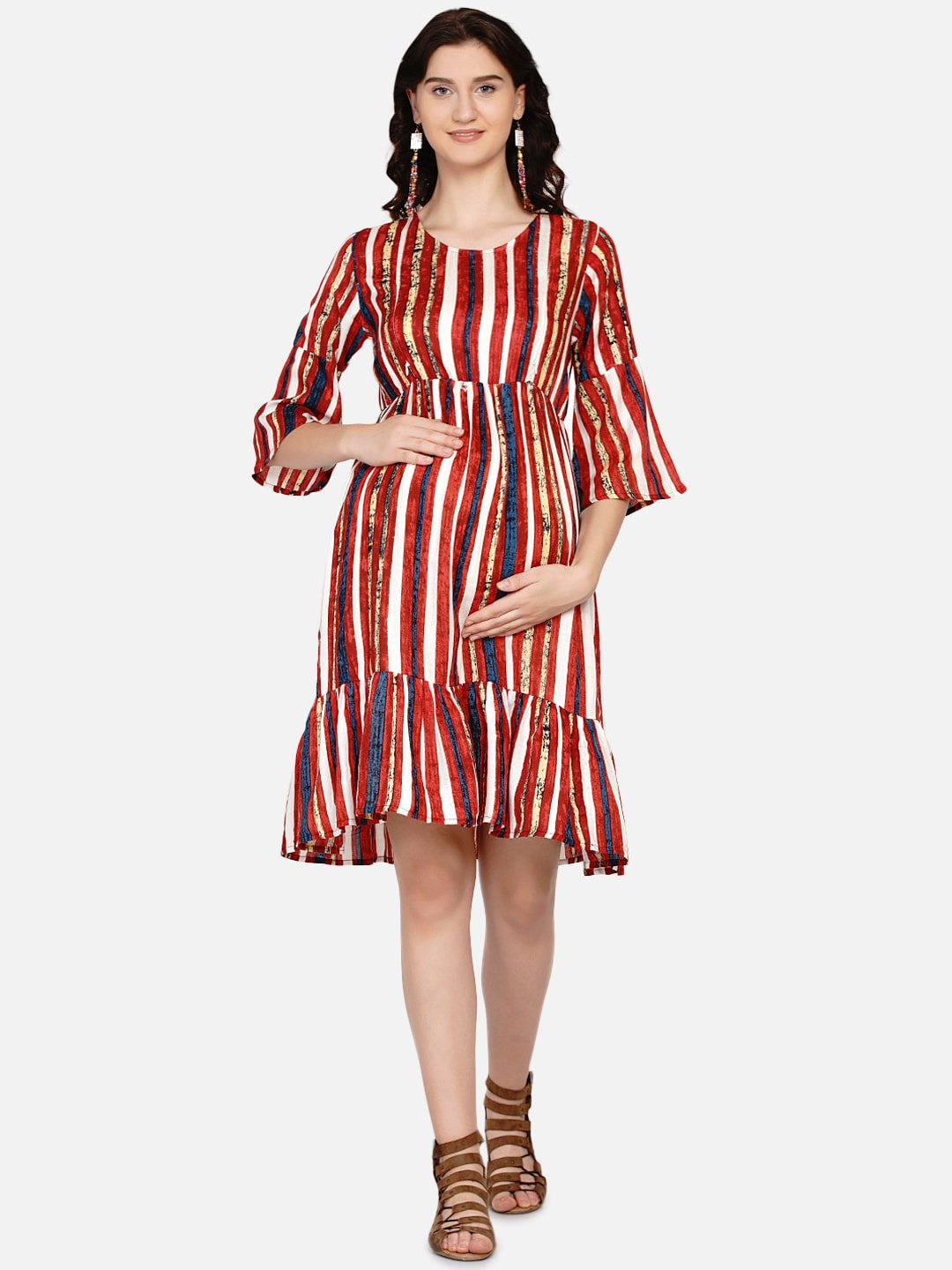 

Mine4Nine Red & White Striped Maternity A-Line Dress