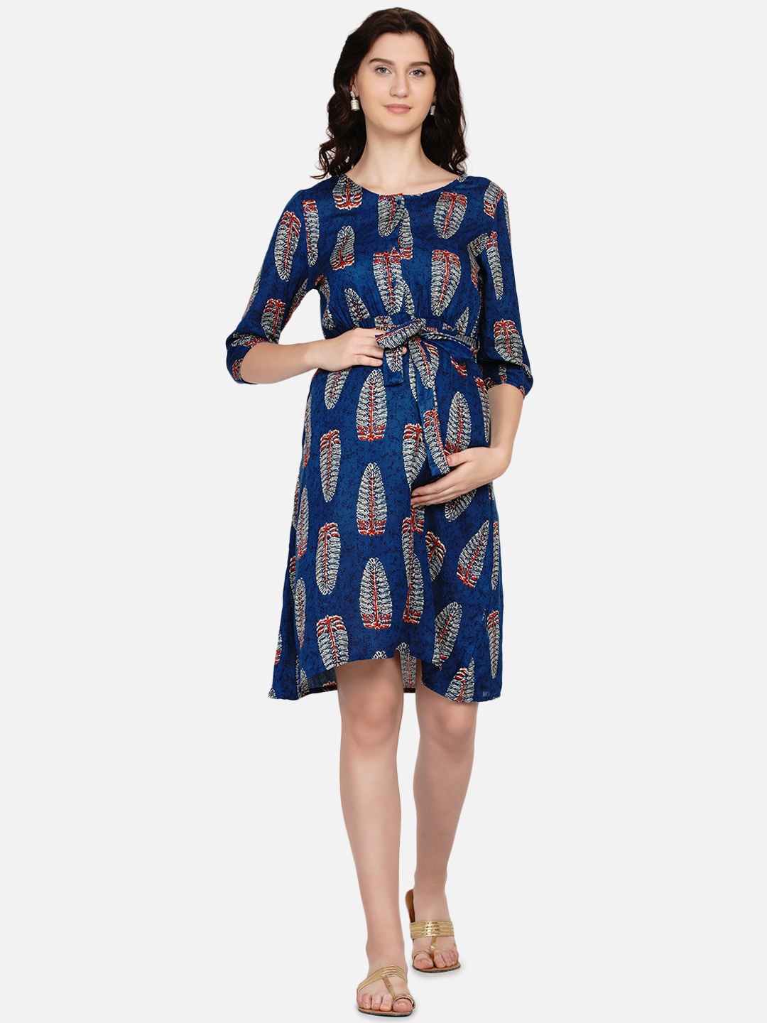 

Mine4Nine Teal Ethnic Motifs Maternity Dress